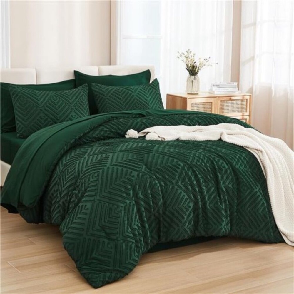 Andency King Size Comforter Set 7 Pieces Dark Emerald Green - Bed in a Bag King
